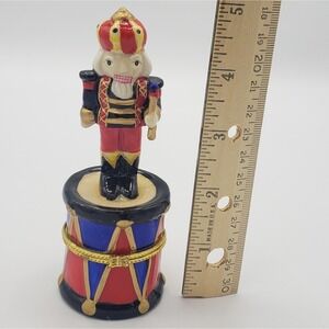 Vintage Hinged Ceramic Nutcracker Trinket Box‎ On Drum VTG Christmas Decor